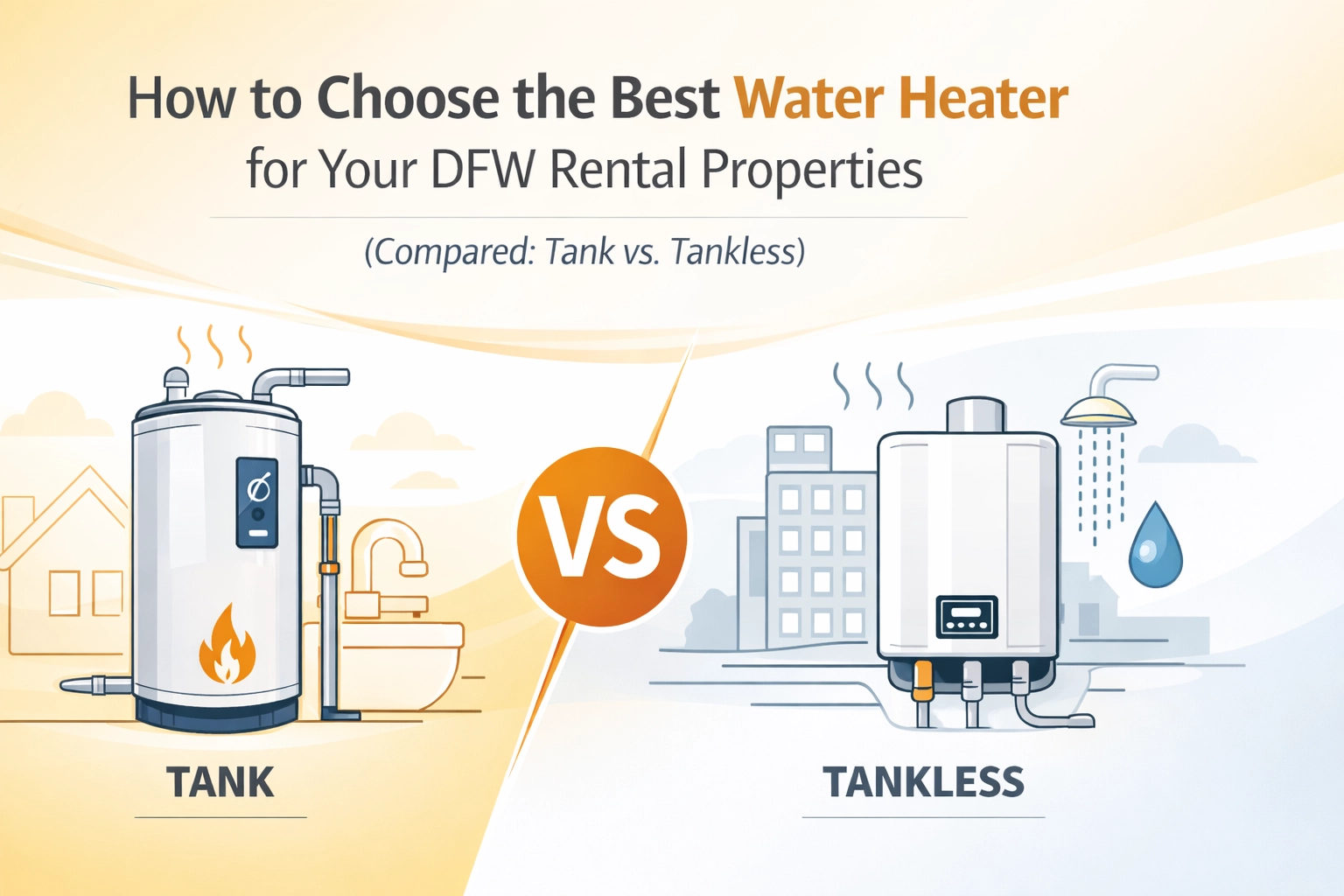 How to Choose the Best Water Heater for Your DFW Rental Properties (Compared: Tank vs. Tankless)